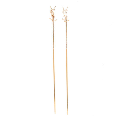 Saint Laurent Metal Monogram Pendant Threader Earrings Gold 1 of 4