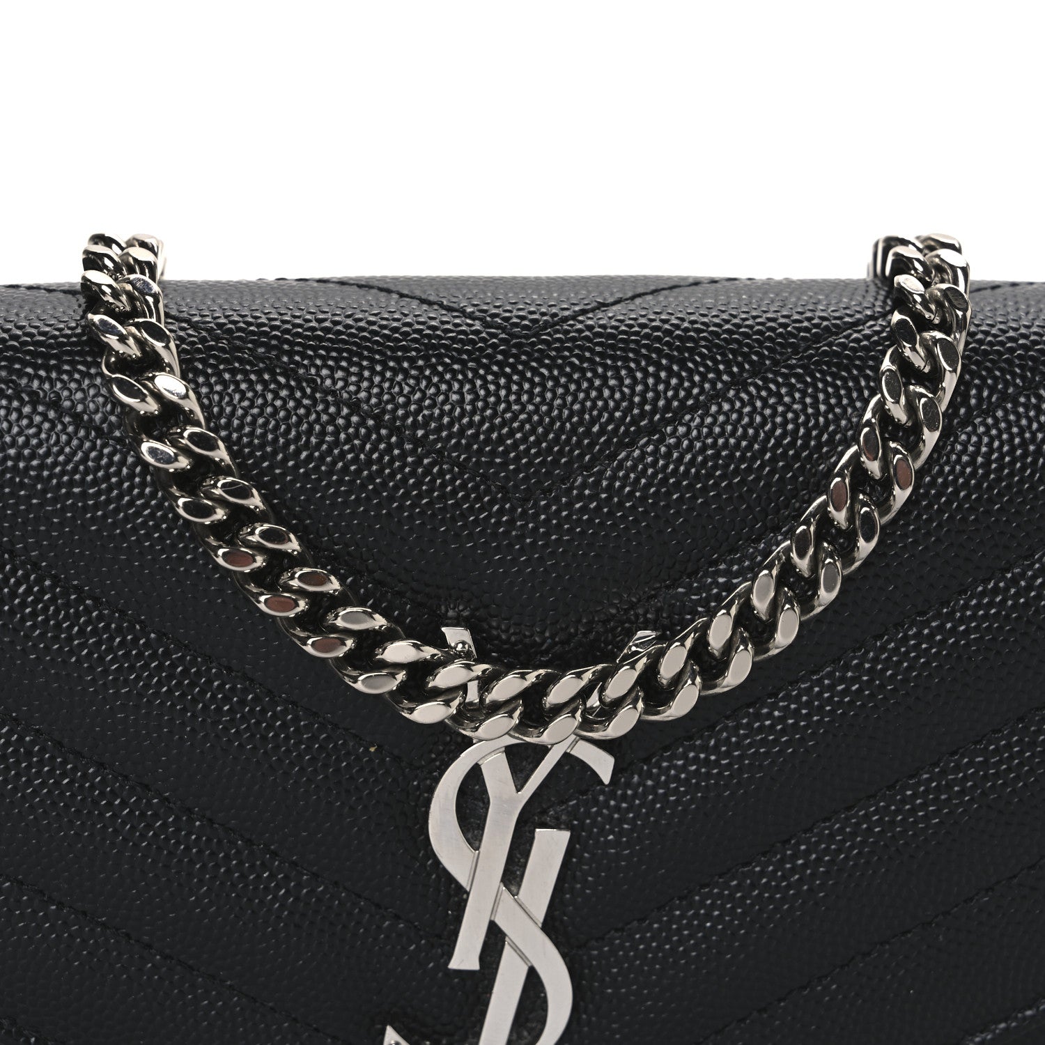 Saint Laurent Grain De Poudre Matelasse Chevron Monogram Chain Wallet Black 7 of 12