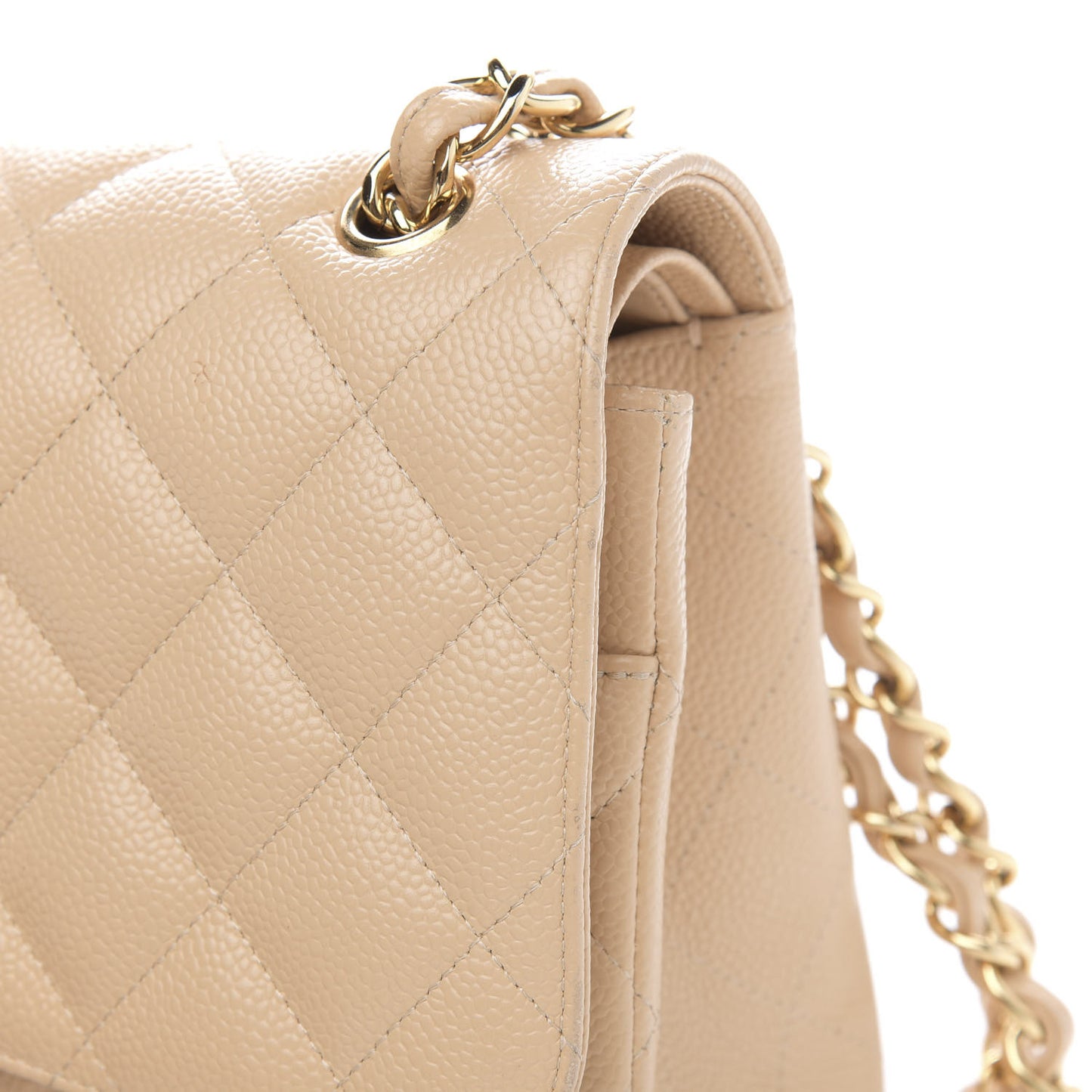 Caviar Quilted Jumbo Double Flap Light Beige