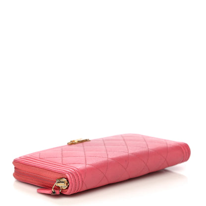 Chanel Caviar Quilted Large Boy Zip Around Wallet Coral 4 of 24