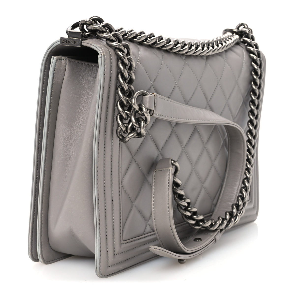 Lambskin Quilted Large Boy Flap Grey