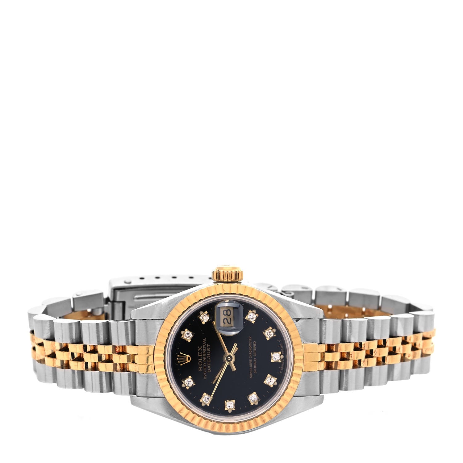 Rolex Stainless Steel 18K Yellow Gold Diamond 26mm Oyster Perpetual Datejust Watch Black 69173 2 of 4