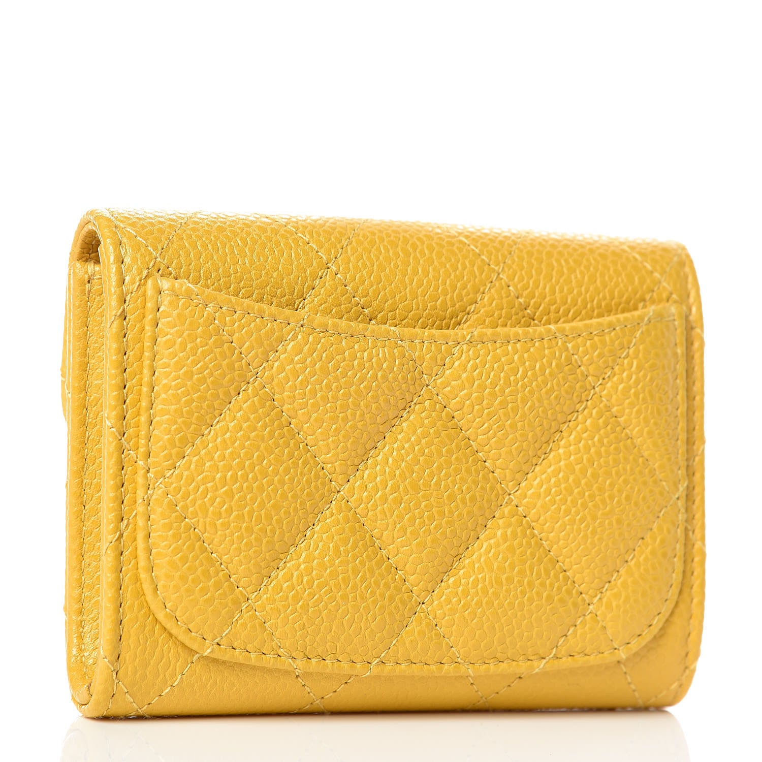 Chanel Caviar Quilted Flap Card Holder Wallet Yellow 1 of 5