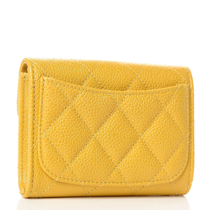 Chanel Caviar Quilted Flap Card Holder Wallet Yellow 1 of 5