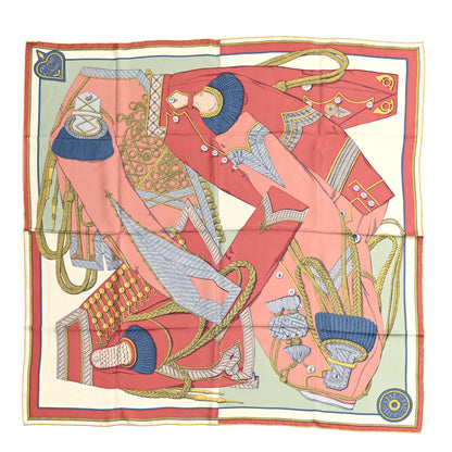 Hermes Washed Silk Zouaves Et Dragons Scarf 90 Vieux Rose Vert Bleu 1 of 6