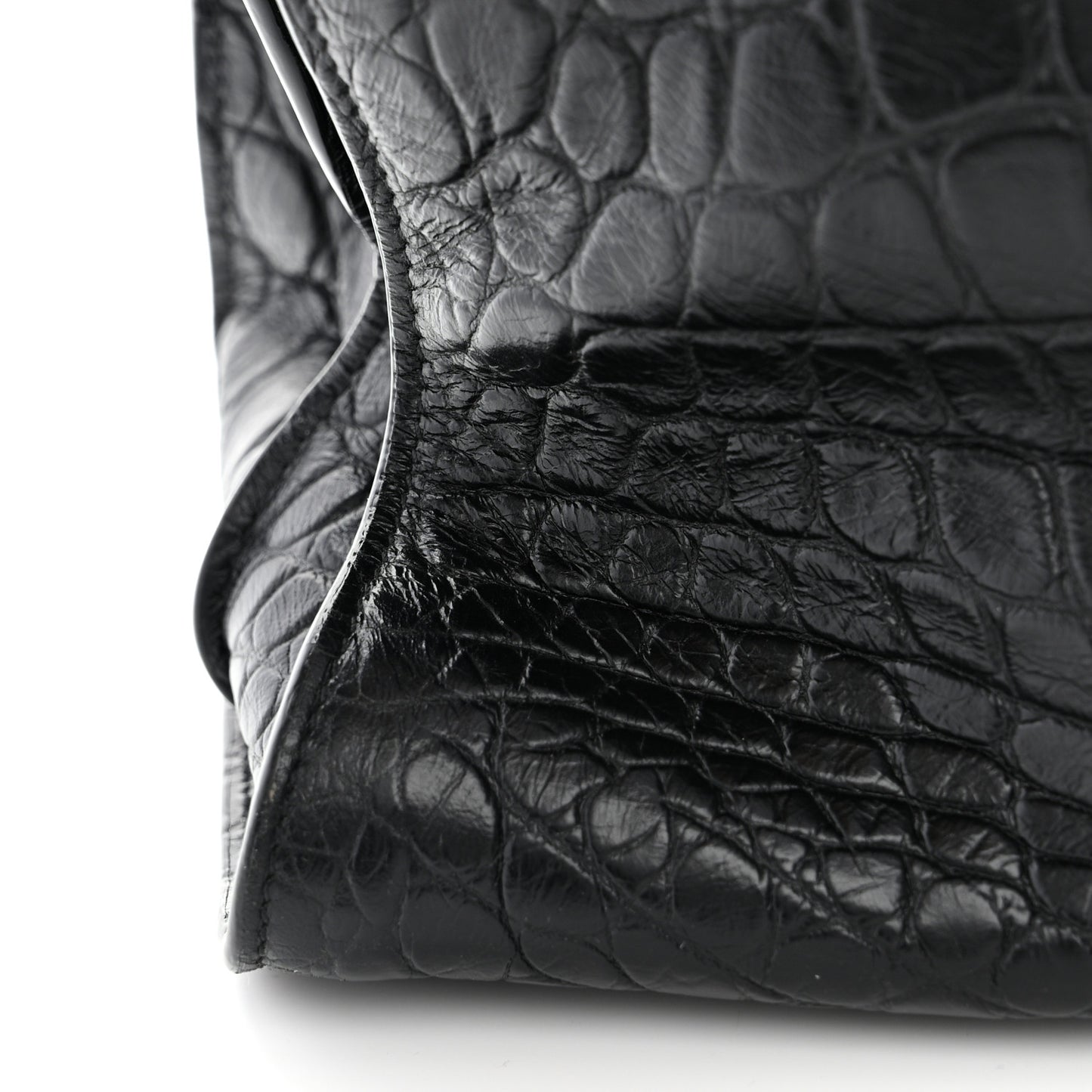 SAINT LAURENT Calfskin Crocodile Embossed Large Thin Sac De Jour Black