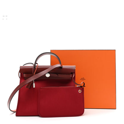 Hermes Vache Hunter Toile Herbag Zip 31 PM Rouge Grenat Rouge H 14 of 14