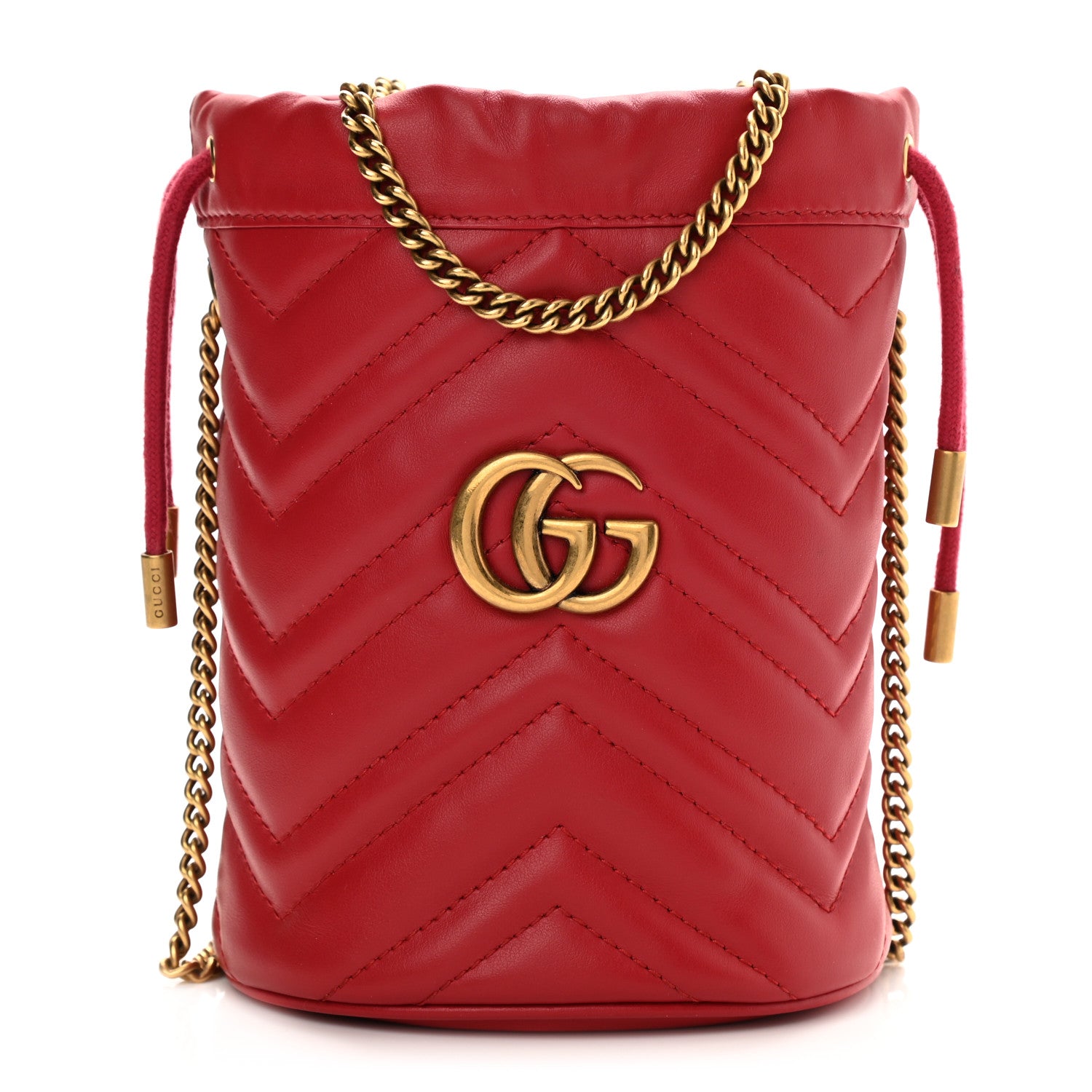 Gucci Calfskin Matelasse Mini GG Marmont 2.0 Bucket Bag Hibiscus Red 1 of 8