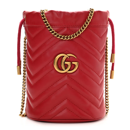 Gucci Calfskin Matelasse Mini GG Marmont 2.0 Bucket Bag Hibiscus Red 1 of 8