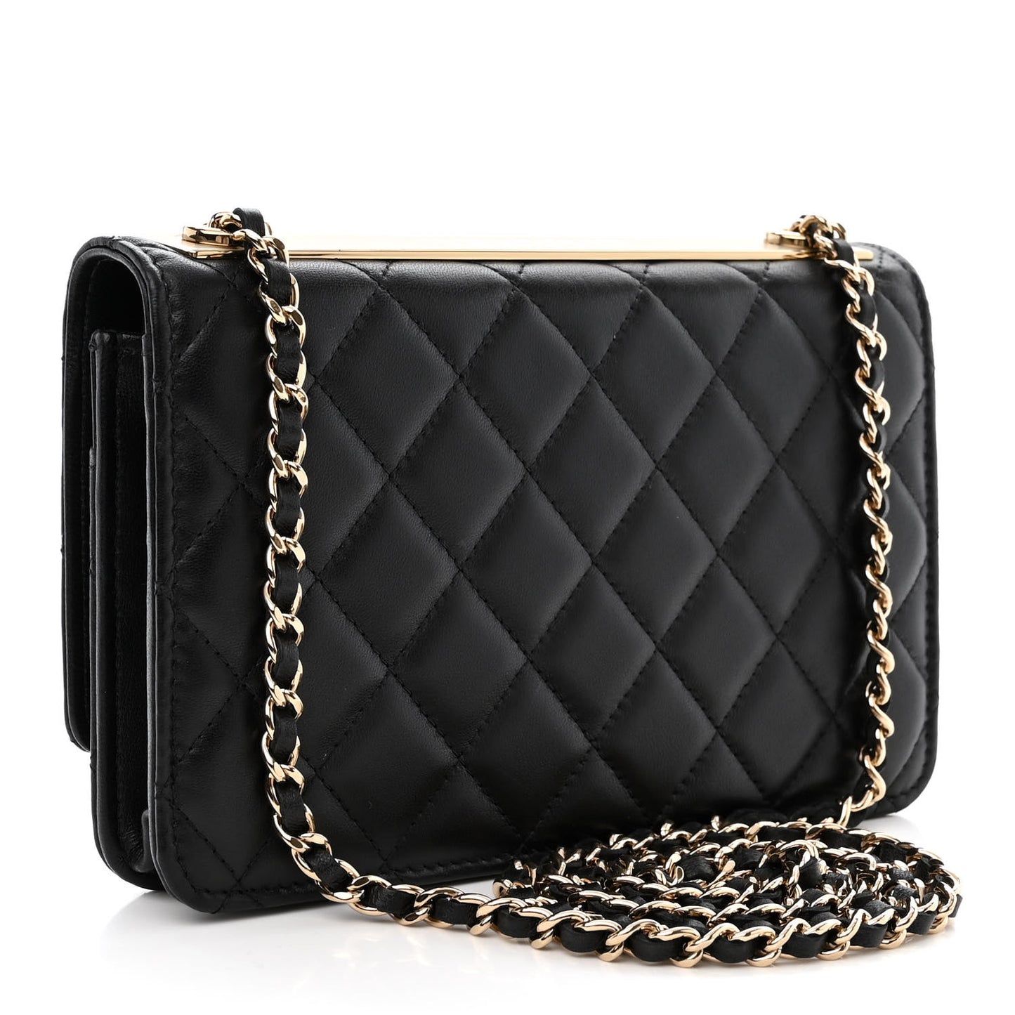 Lambskin Quilted Trendy CC Wallet On Chain WOC Black