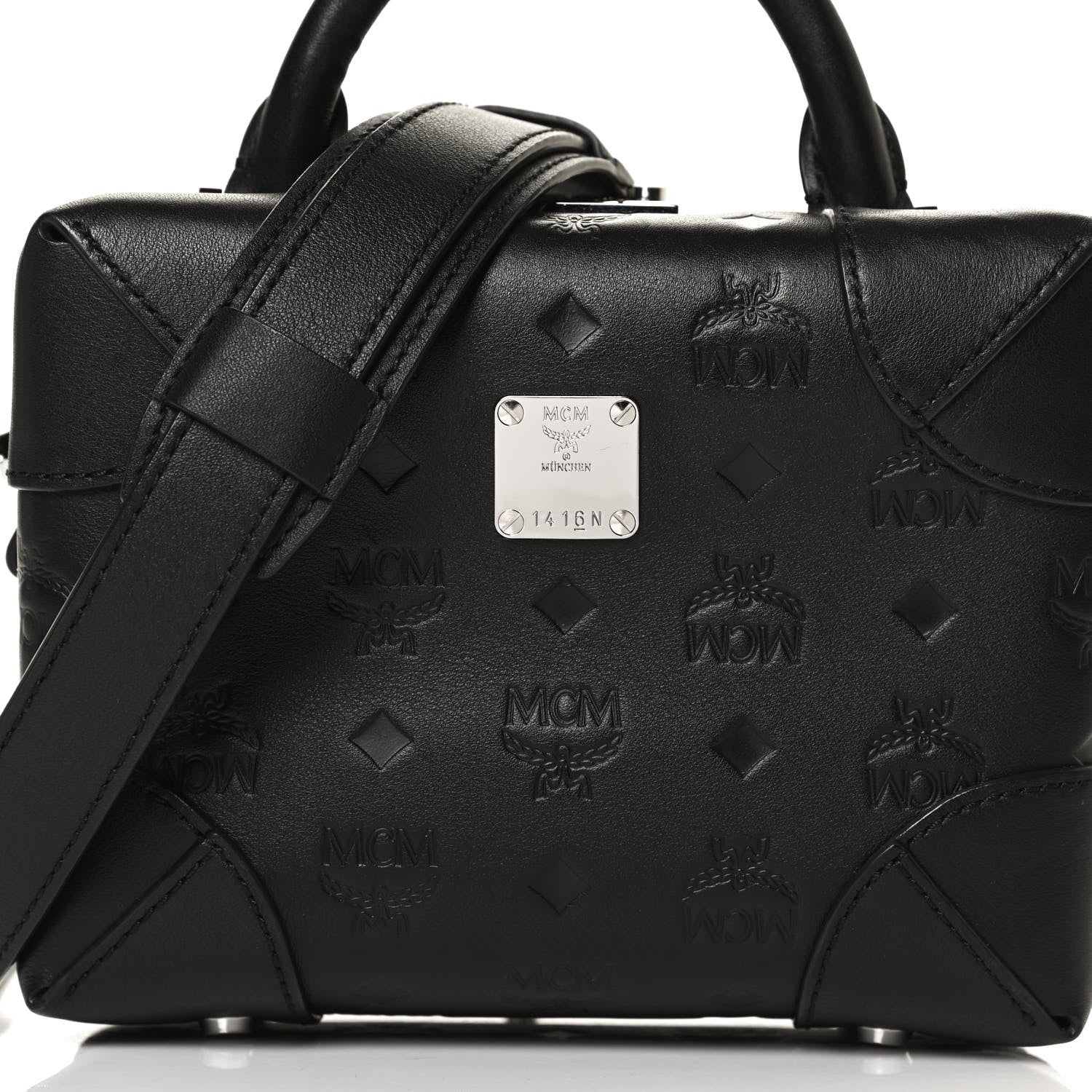 MCM Calfskin Ottomar Monogram Small Berlin Crossbody Black 7 of 11