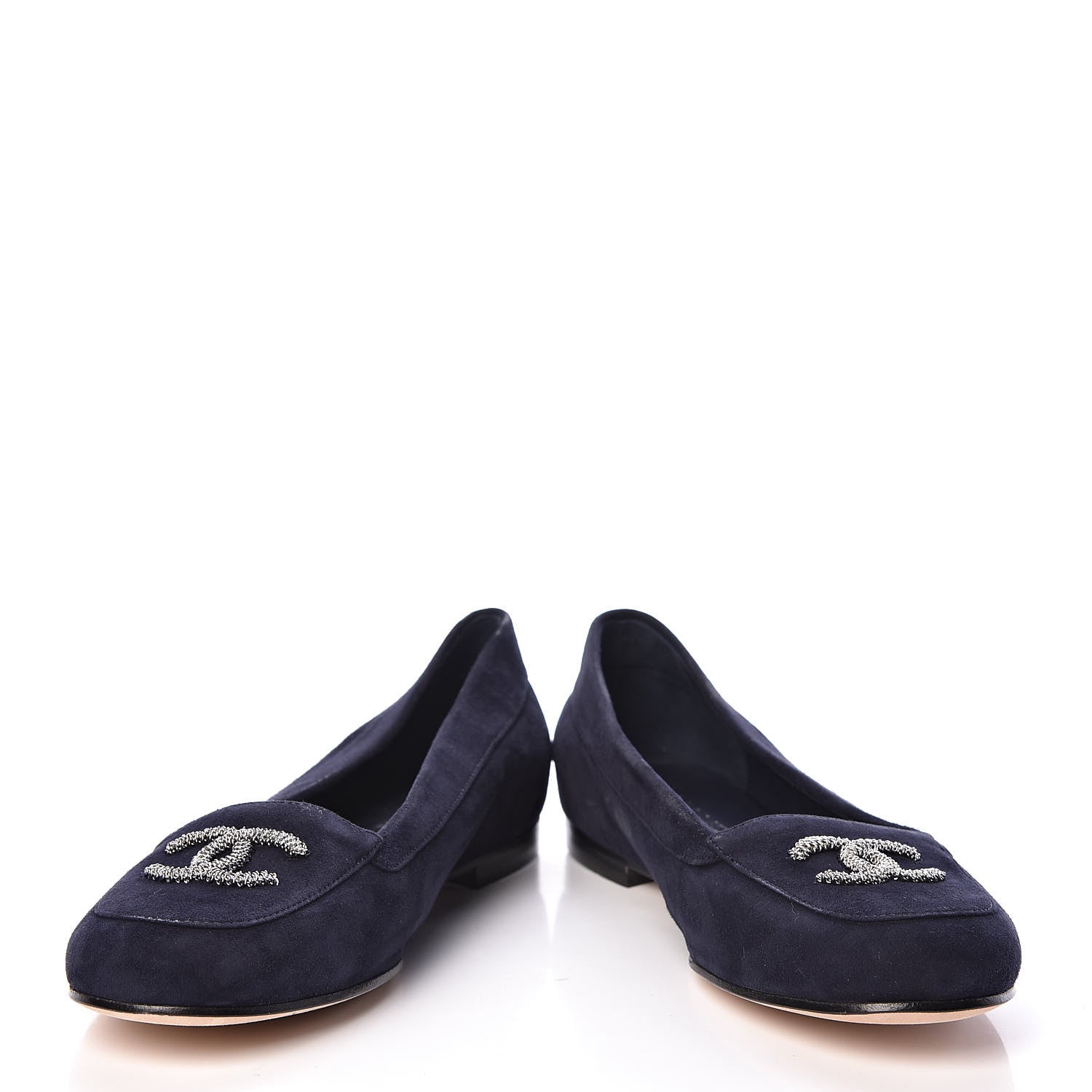 Chanel Kid Suede CC Flats 37.5 Navy 5 of 15