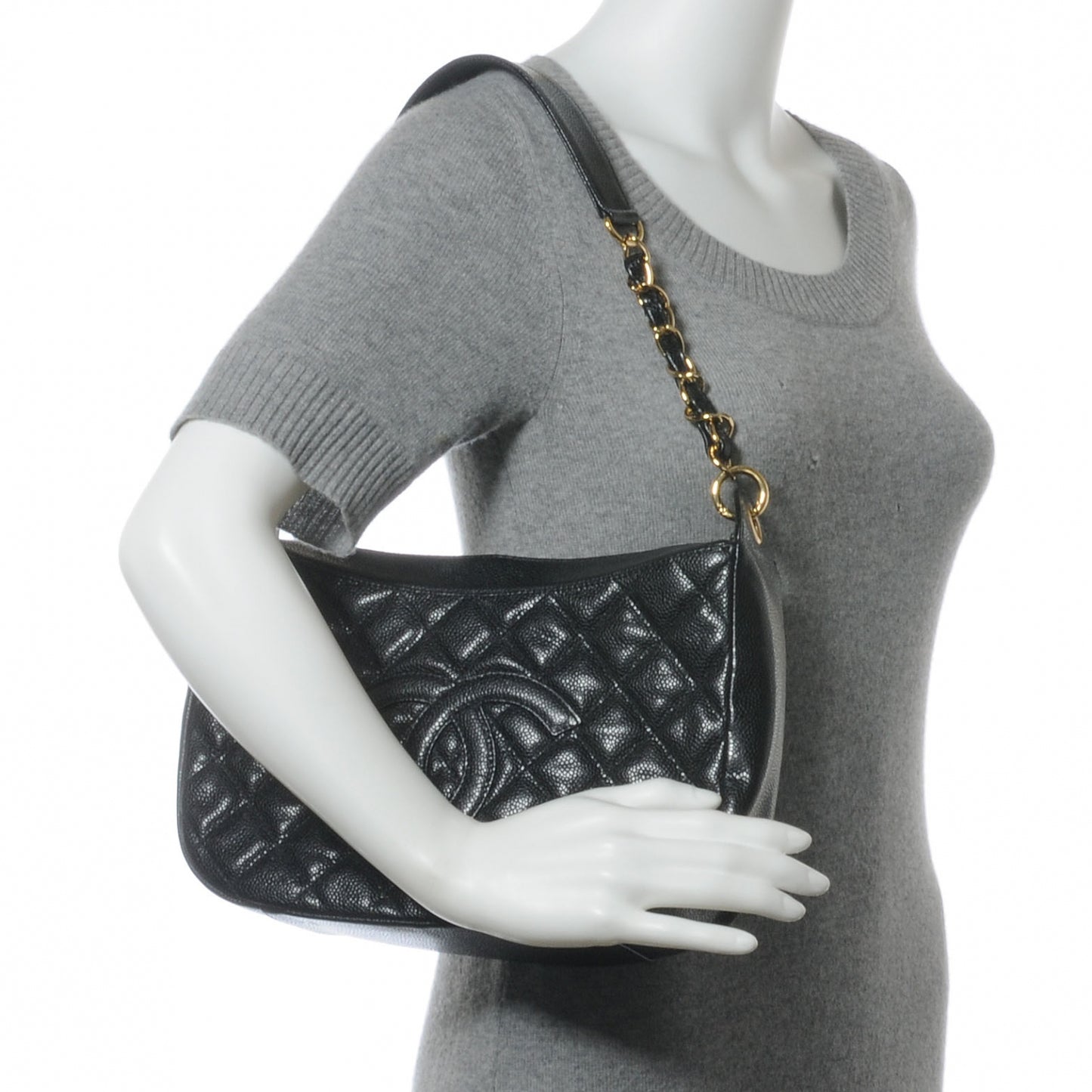 Caviar Quilted Hobo Bag Black