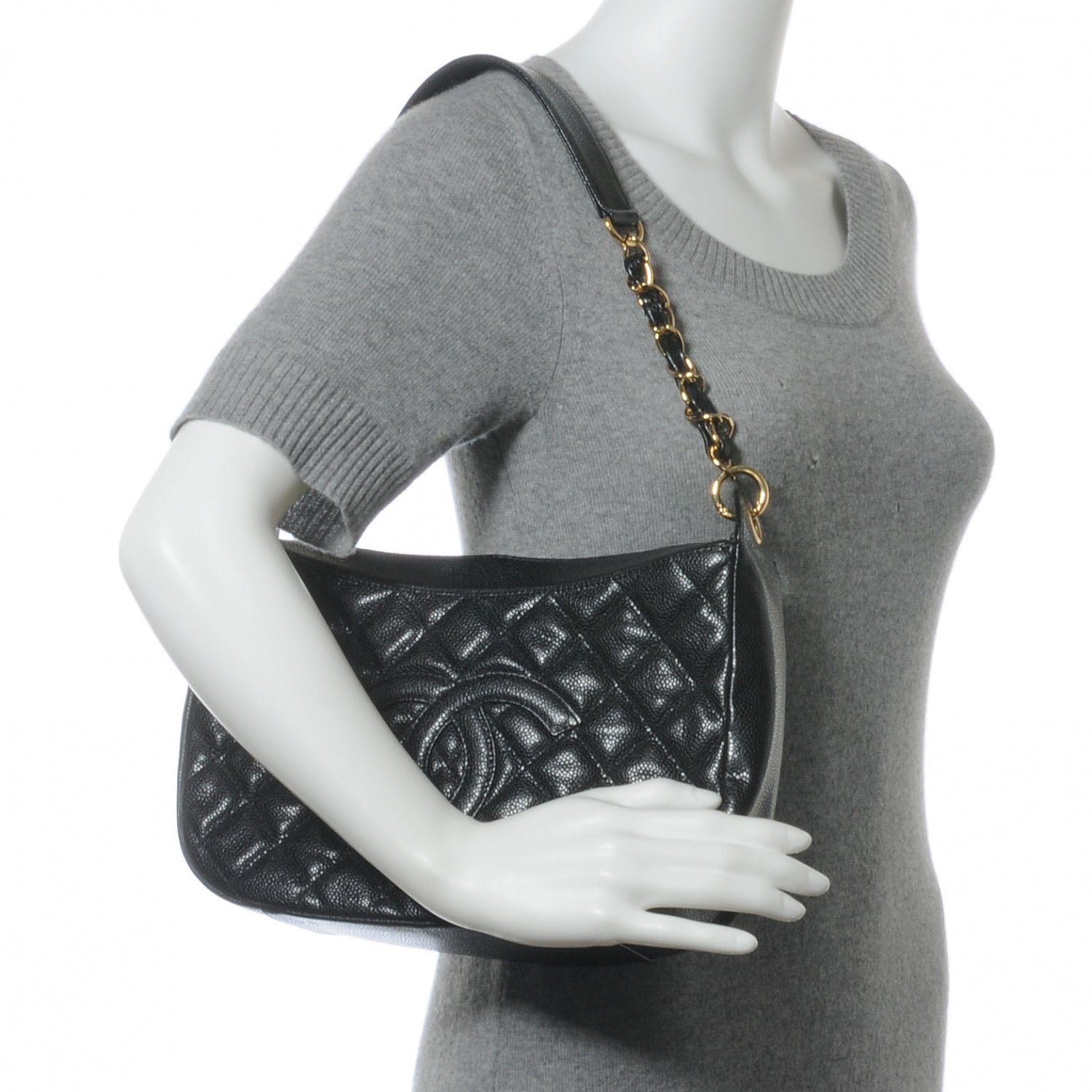 Chanel Caviar Quilted Hobo Bag Black 2 of 7