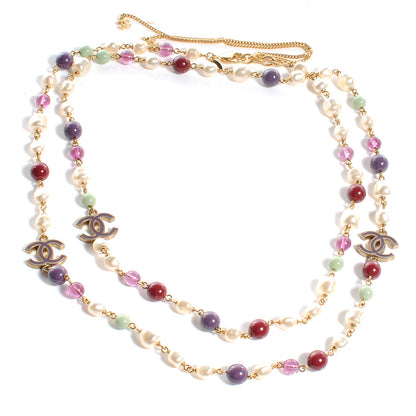 Chanel Beaded Pearl CC Long Strand Necklace Gold Multicolor 3 of 4
