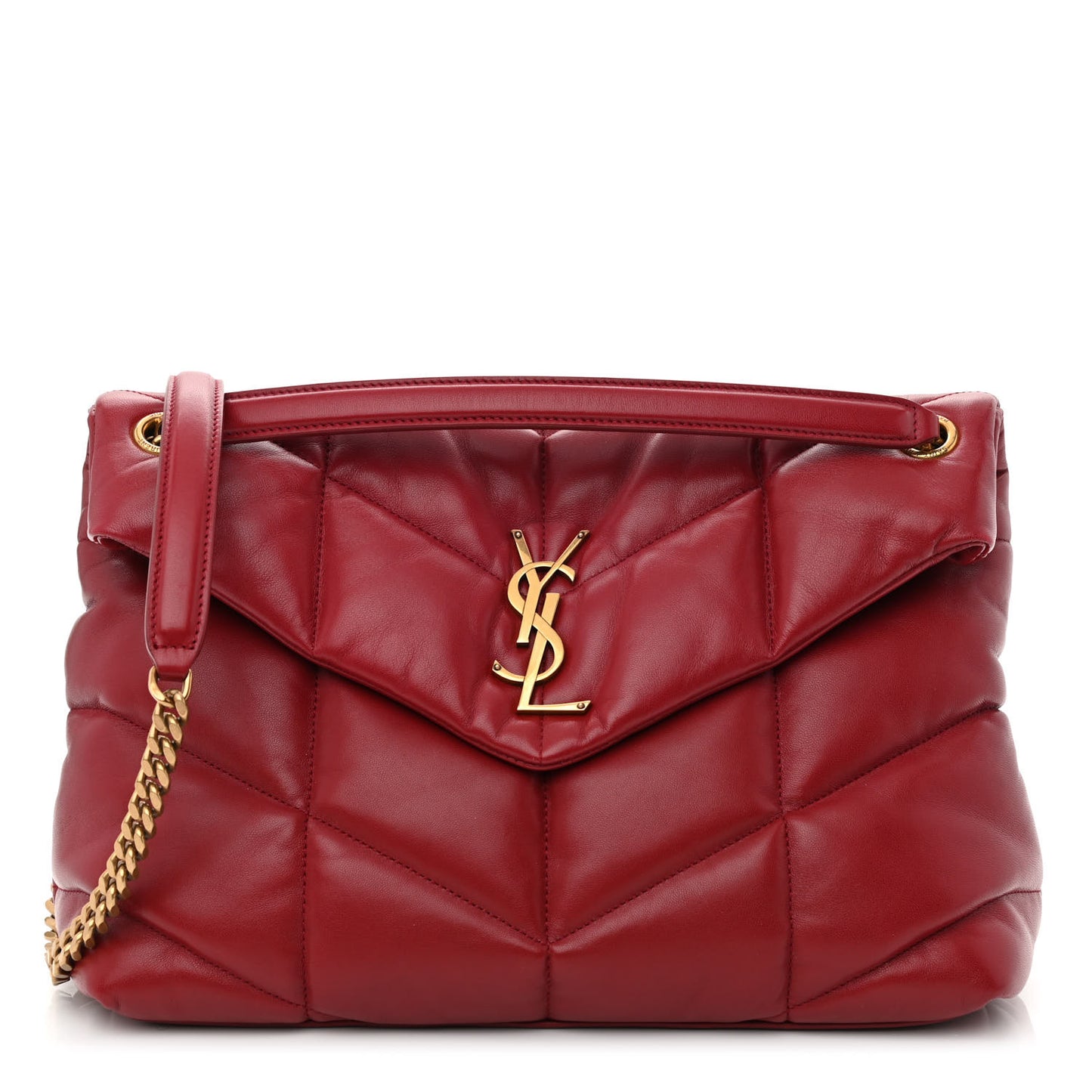 Lambskin Quilted Medium Loulou Puffer Monogram Chain Satchel Opyum Red