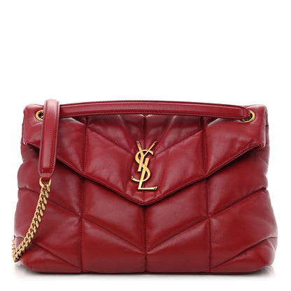 Saint Laurent Lambskin Quilted Medium Loulou Puffer Monogram Chain Satchel Opyum Red 1 of 11