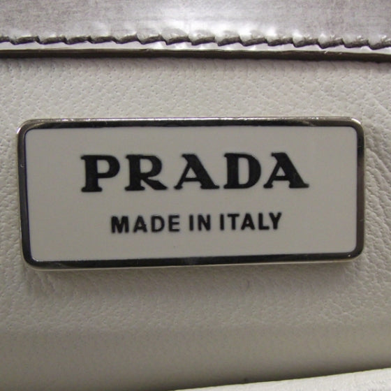 Prada Leather Jacquard Logo Framed Handbag Grey 9 of 10