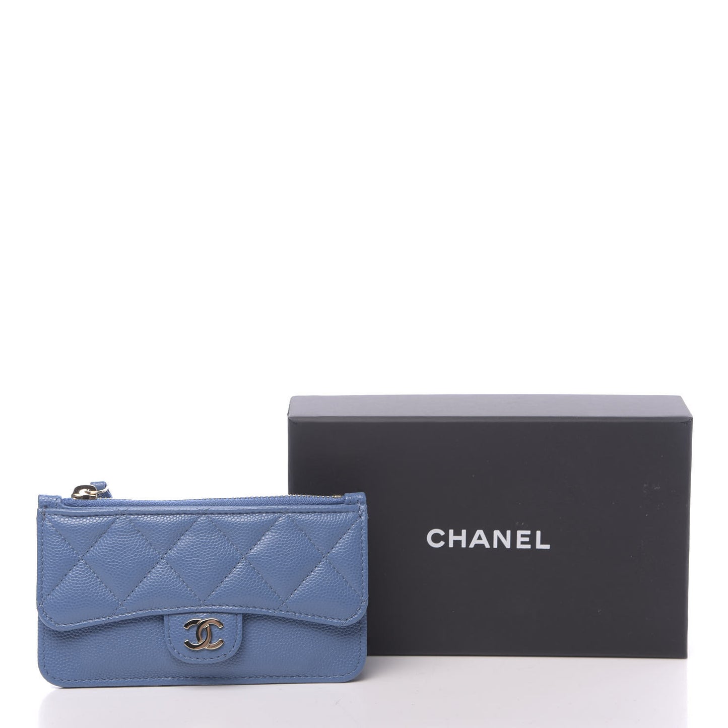 Caviar Quilted Flap Zip Card Holder Blue