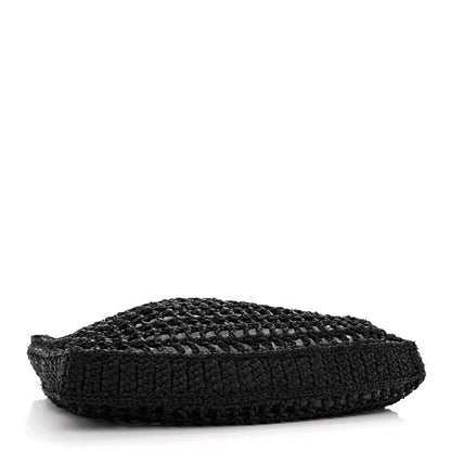 Prada Yarn Raffia Effect Crochet Logo Embroidered Tote Bag Black 4 of 9