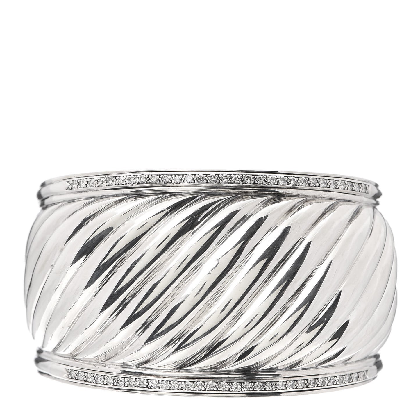 Sterling Silver Diamond 41mm Sculpted Cable Cuff Bracelet