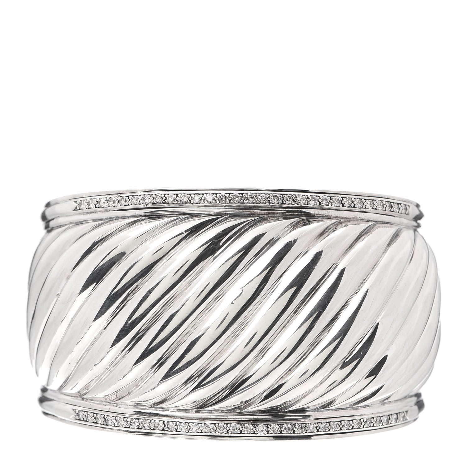 David Yurman Sterling Silver Diamond 41mm Sculpted Cable Cuff Bracelet 1 of 4