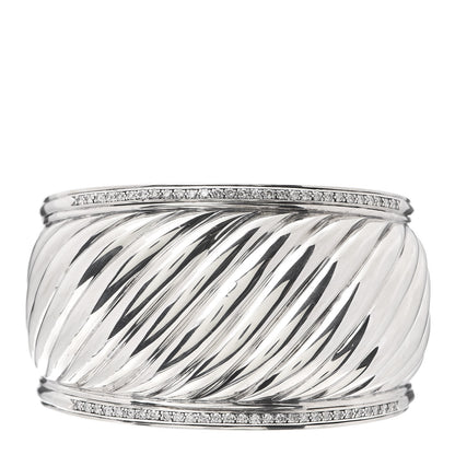 David Yurman Sterling Silver Diamond 41mm Sculpted Cable Cuff Bracelet 1 of 4