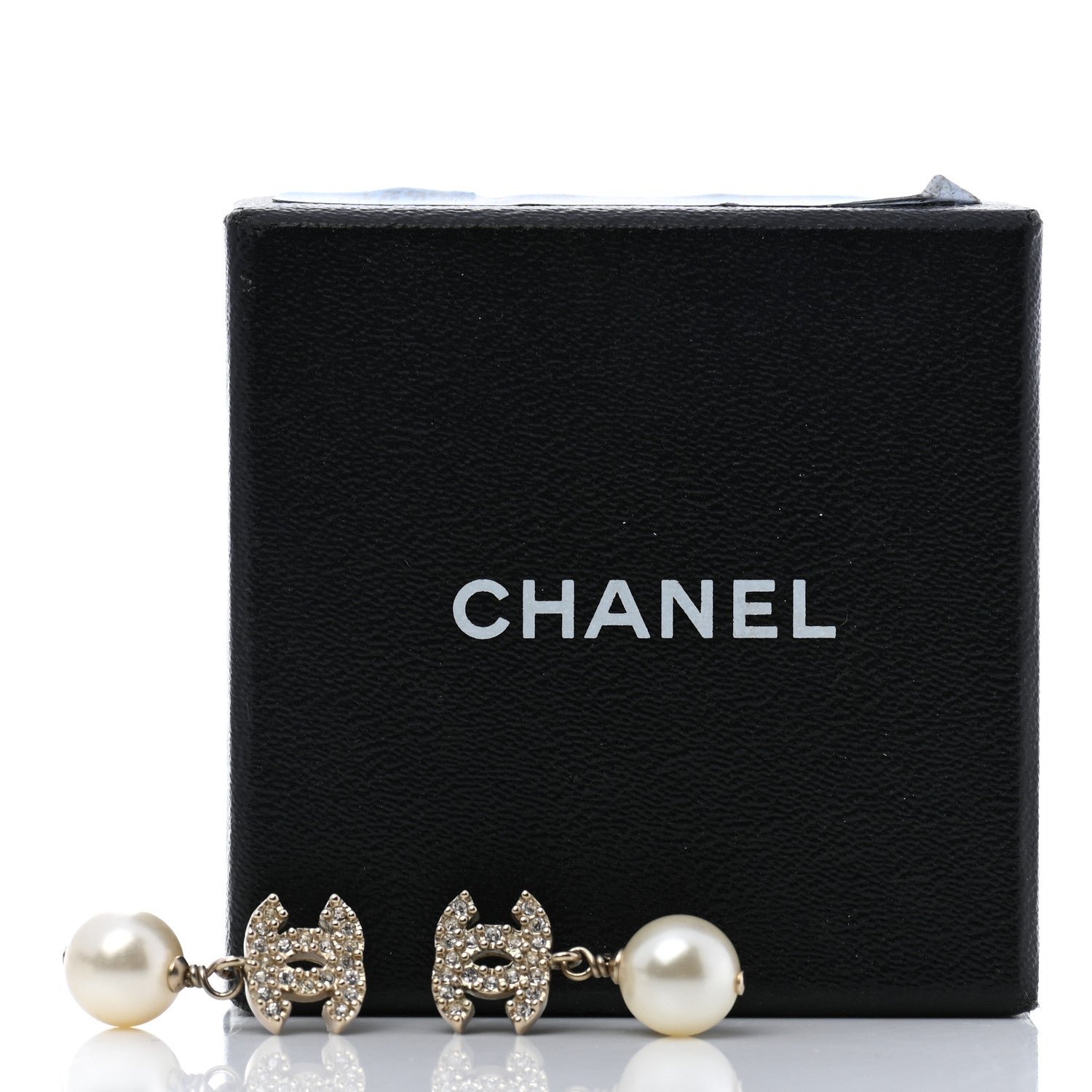 Chanel Crystal Pearl CC Drop Earrings Gold 5 of 5