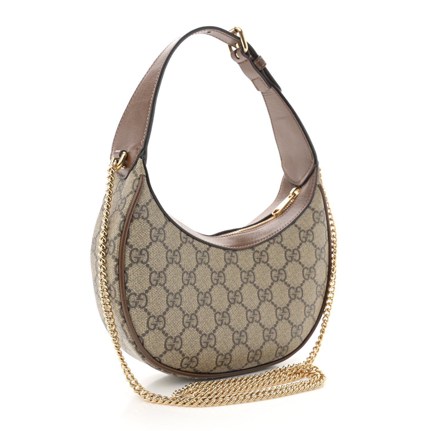 GG Supreme Monogram Azalea Calfskin Mini Retro Interlocking G Half Moon Bag Beige Ebony Brown Sugar