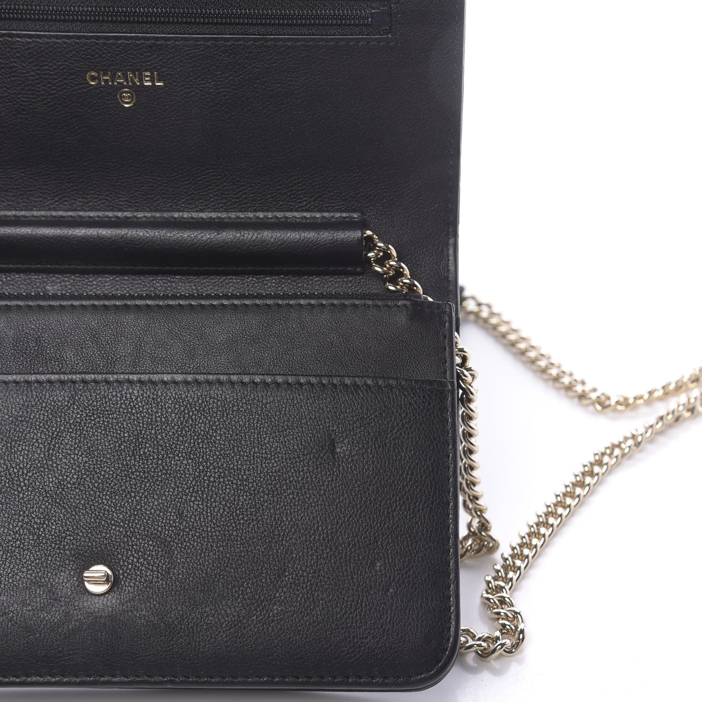 Grained Calfskin Quilted Label Click Flap Wallet On Chain WOC Black