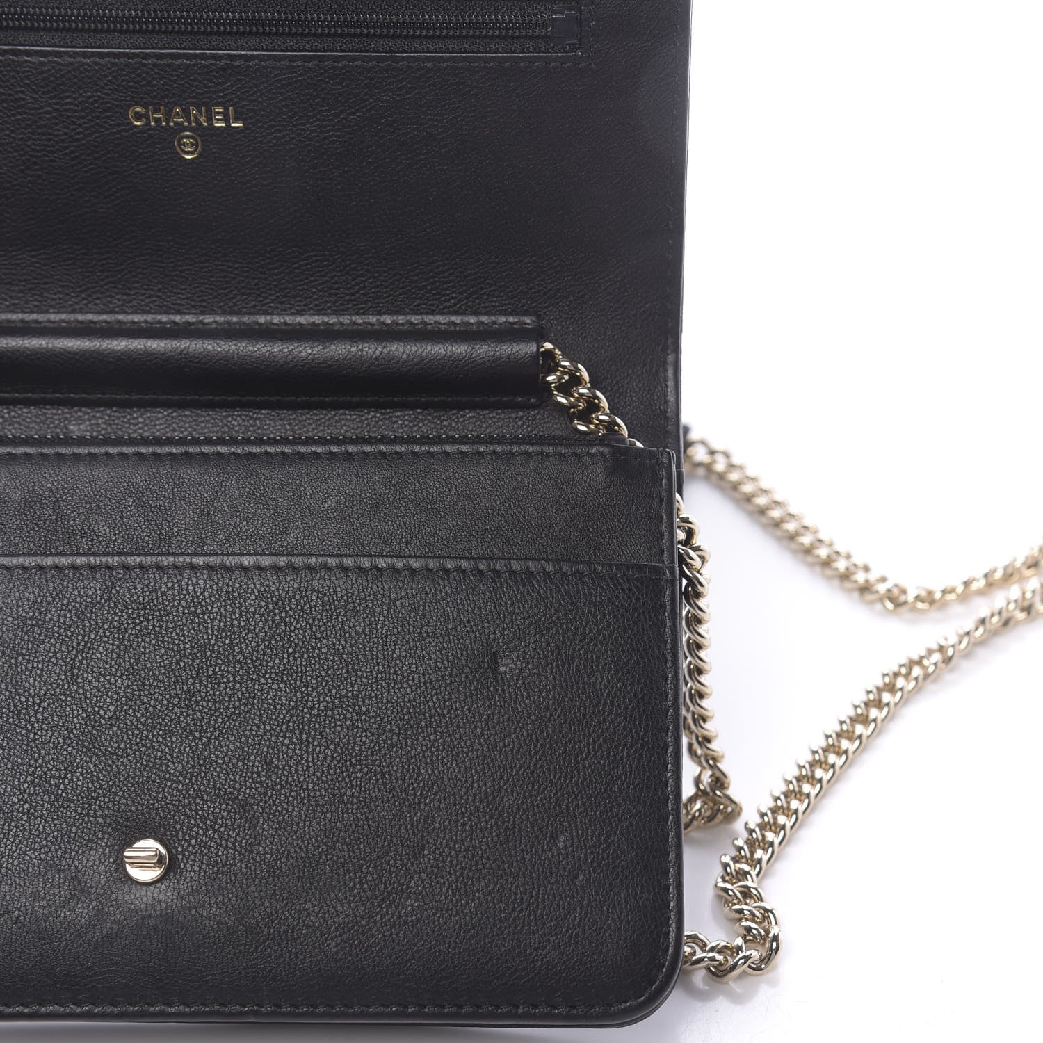 Chanel Grained Calfskin Quilted Label Click Flap Wallet On Chain WOC Black 8 of 14