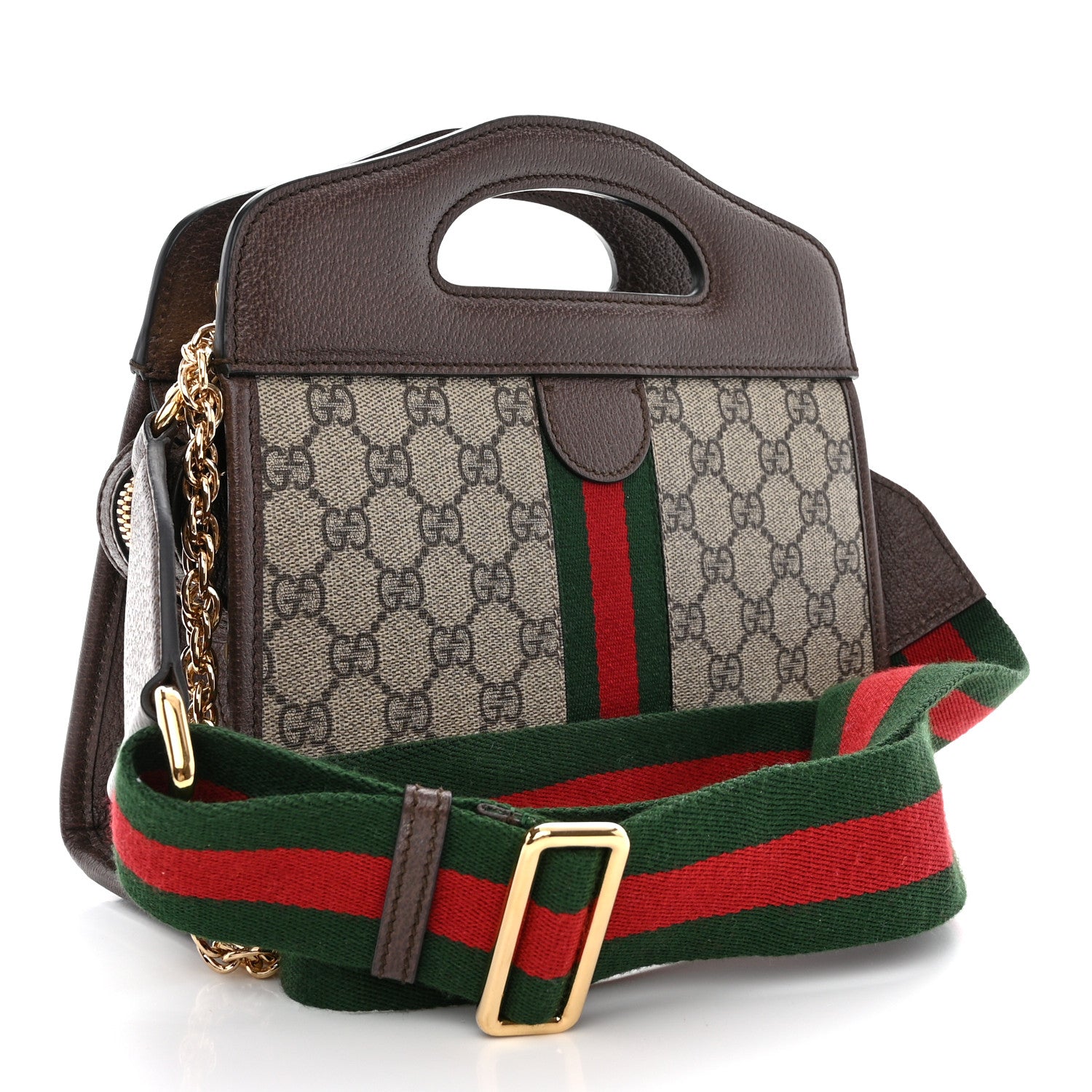 Gucci GG Supreme Monogram Textured Dollar Calfskin Web Small Ophidia Slip Handle Tote Beige Ebony New Acero 3 of 11