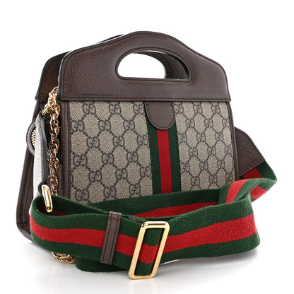Gucci GG Supreme Monogram Textured Dollar Calfskin Web Small Ophidia Slip Handle Tote Beige Ebony New Acero 3 of 11