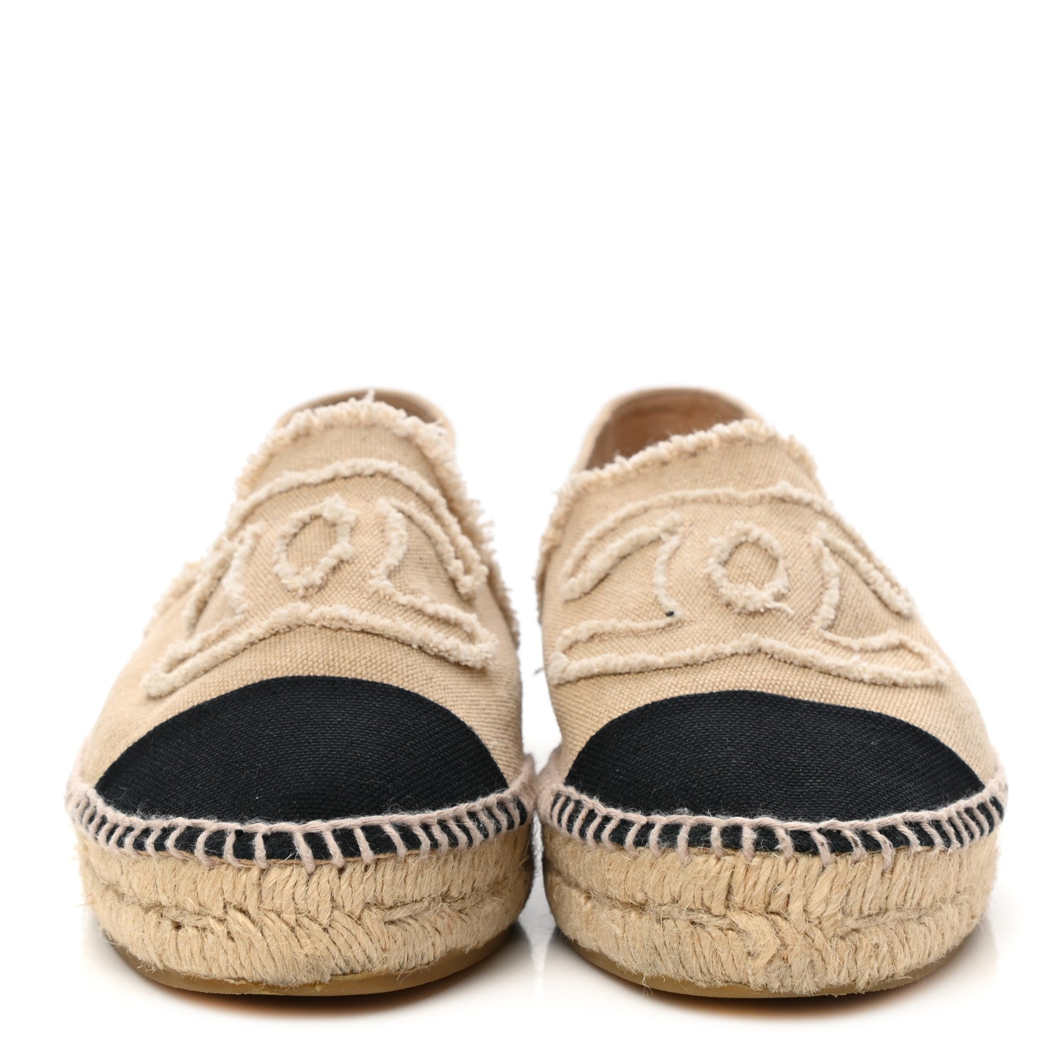 Chanel Linen CC Espadrilles 38 Beige Black 3 of 13