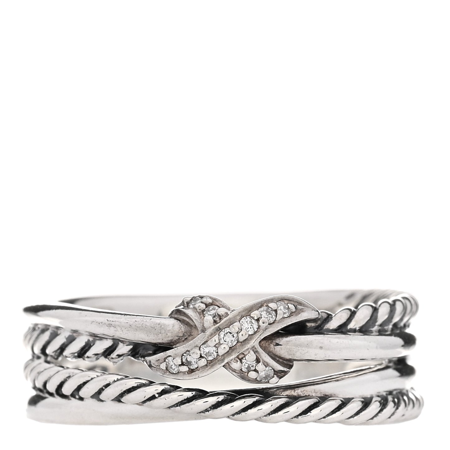 Sterling Silver Diamond X Crossover Ring 58 8.25