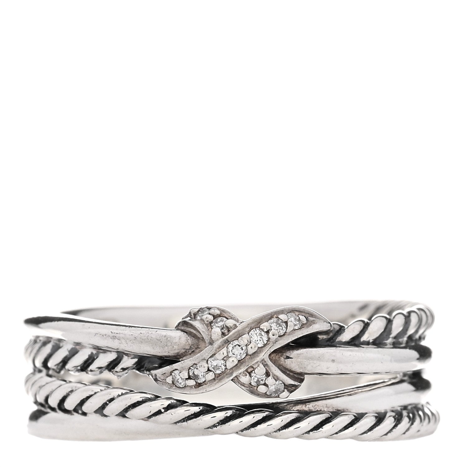 David Yurman Sterling Silver Diamond X Crossover Ring 58 8.25 1 of 4