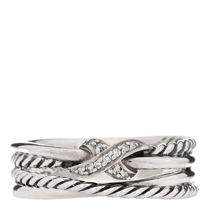David Yurman Sterling Silver Diamond X Crossover Ring 58 8.25 1 of 4