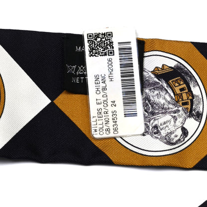 Hermes Silk Colliers Et Chiens Twilly Black Gold White 4 of 4