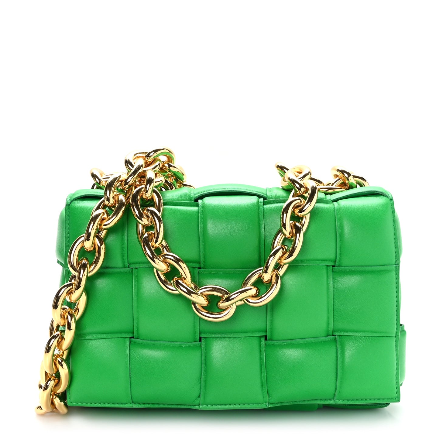 Lambskin Maxi Intreccio Padded Chain Cassette Crossbody Bag Grass