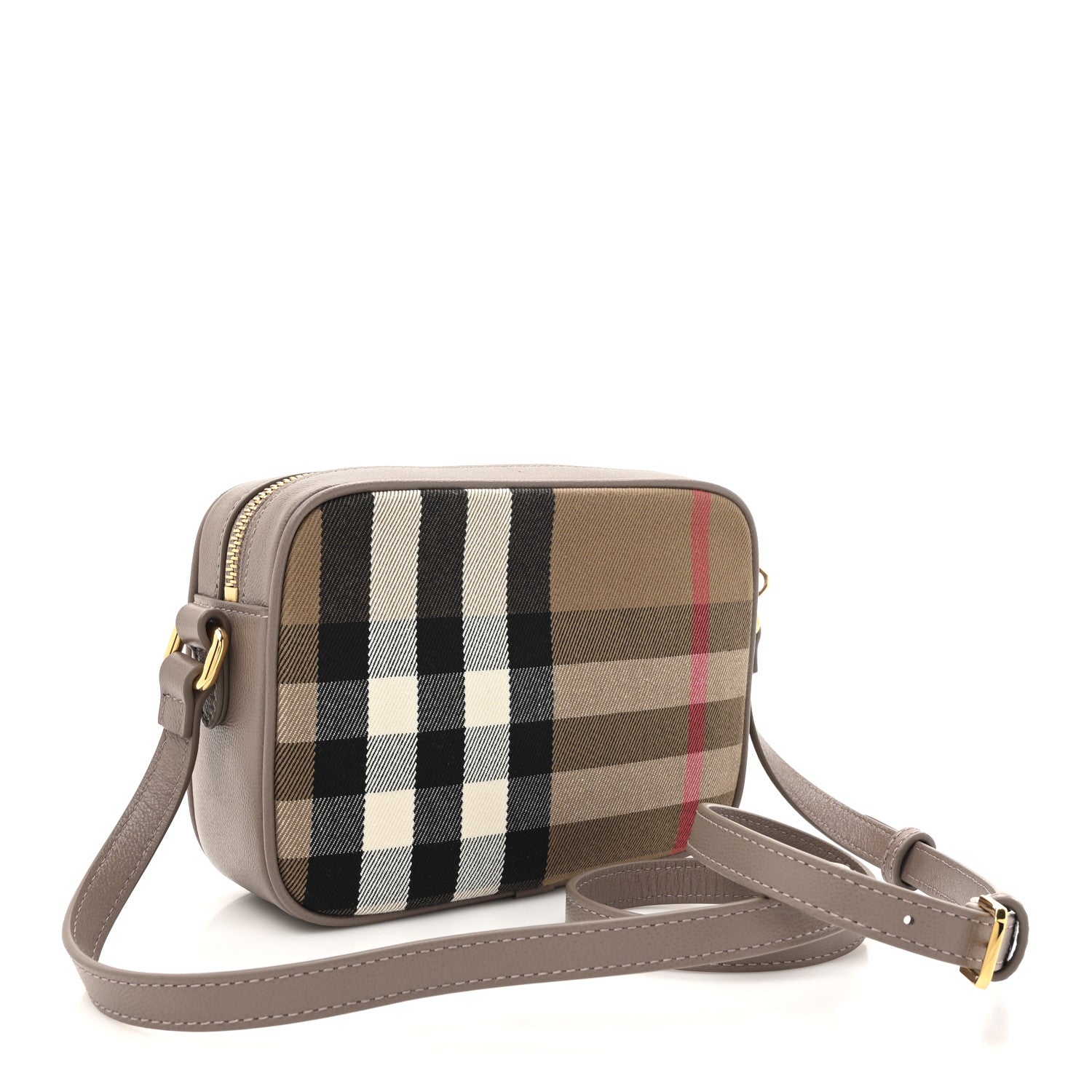 Burberry Calfskin House Check Small Camera Bag Grey Mink 3 of 9