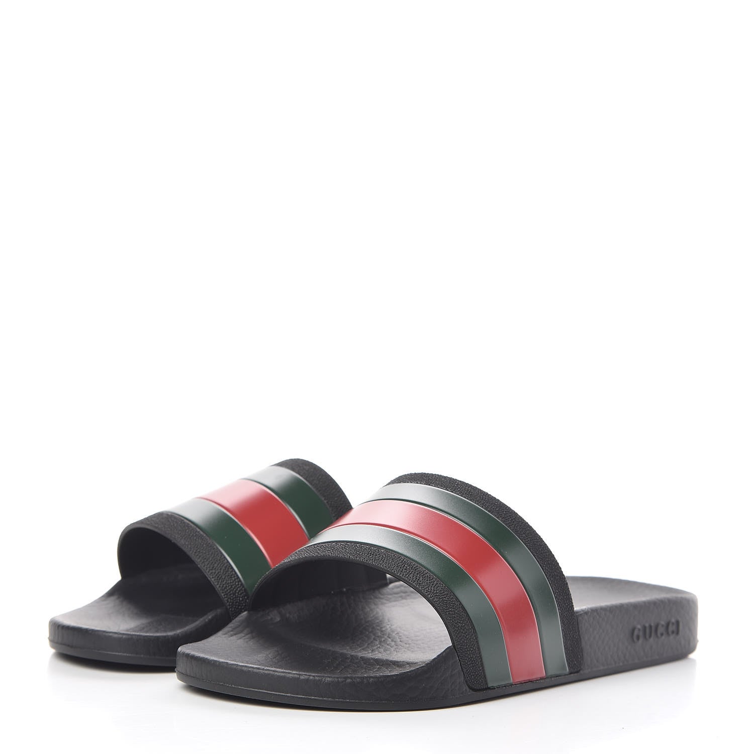 Gucci Rubber Web Mens Pool Slide Sandals 6 Black Green Red 3 of 11