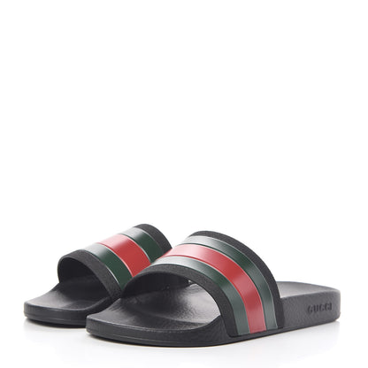 Gucci Rubber Web Mens Pool Slide Sandals 6 Black Green Red 3 of 11