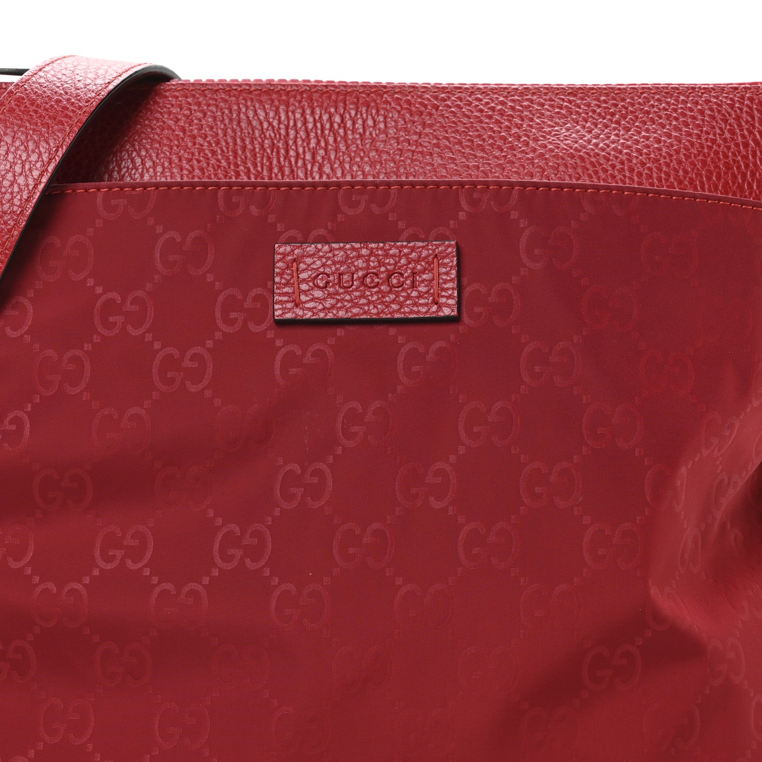 Gucci Nylon Monogram Dollar Calfskin Flat Messenger Bag Vibrant Red 8 of 11