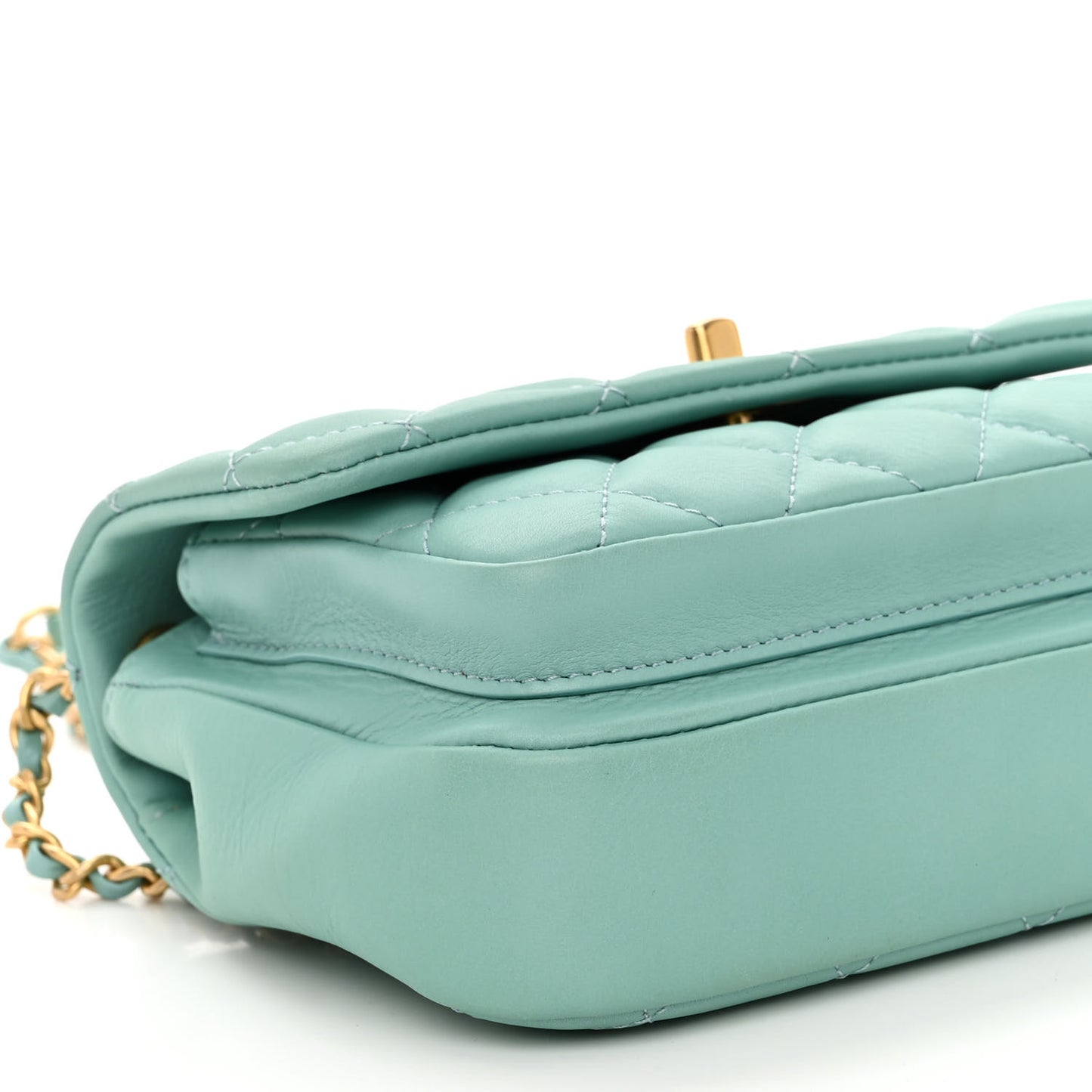 Calfskin Quilted Top Handle Flap Light Blue