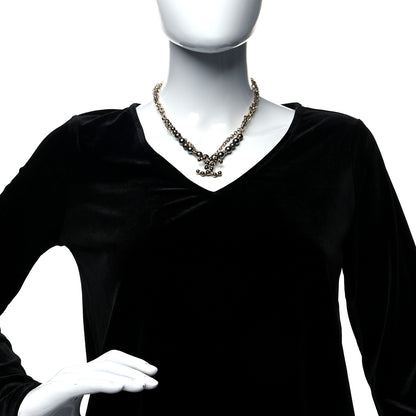 Chanel Crystal Pearl Nefertiti CC Double Chain Pendant Necklace Gold Dark Grey 2 of 5