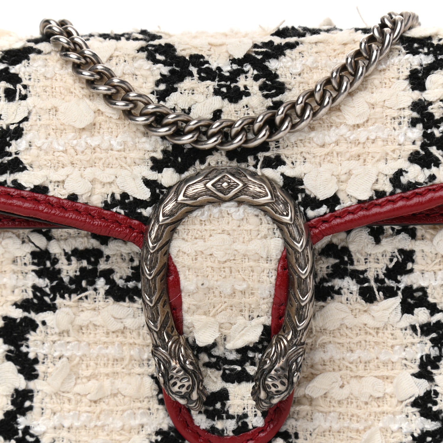 Gucci Tweed GG Monogram Super Mini Dionysus Shoulder Bag White Black Romantic Cherry 7 of 8