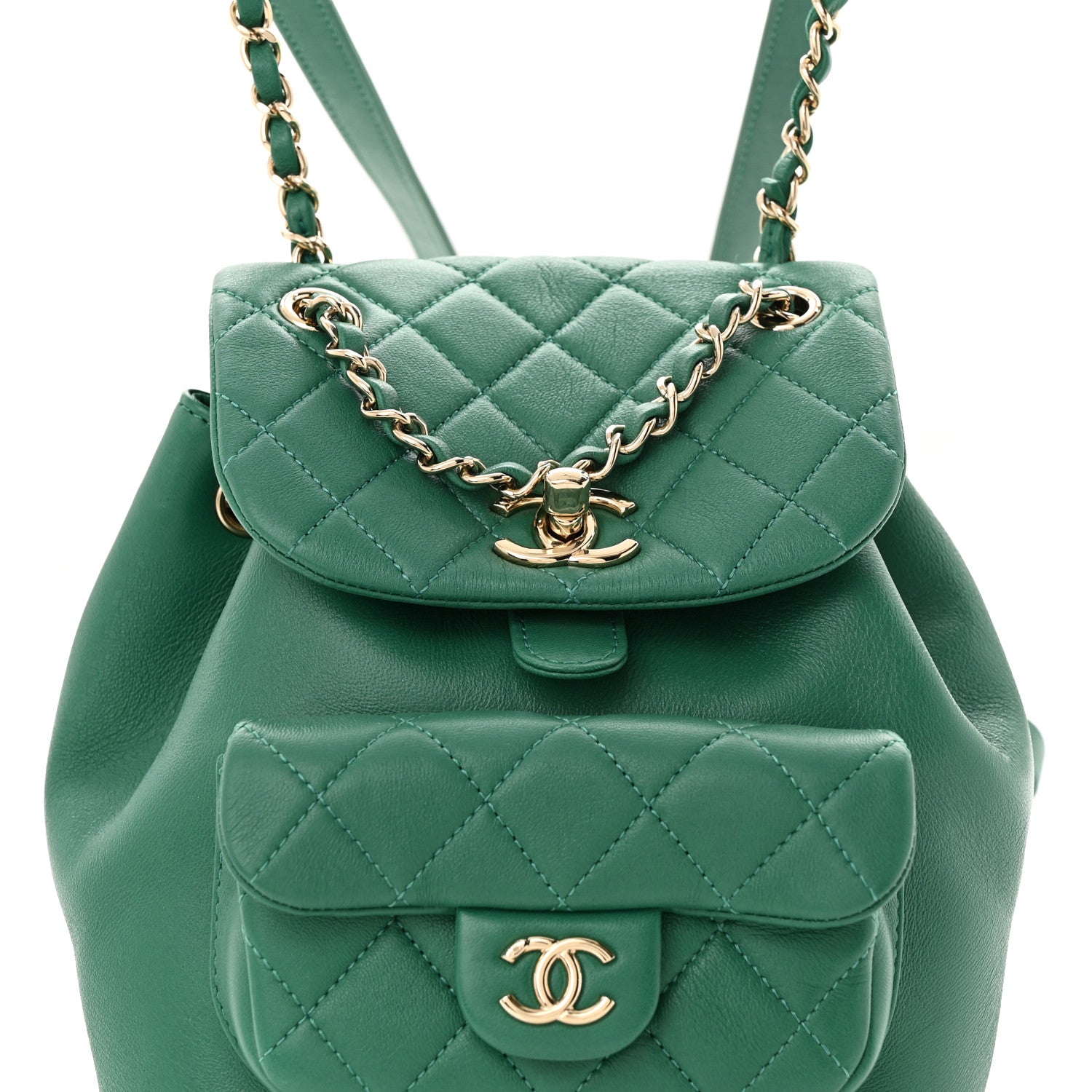 Chanel Lambskin Quilted Small Duma Drawstring Backpack Green 8 of 11