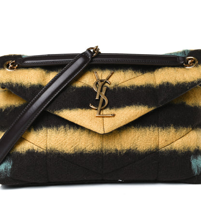 Saint Laurent Tie Dye Wool Quilted Small Loulou Puffer Monogram Chain Satchel Yellow Pacific Blue Dark Pecan 9 of 21