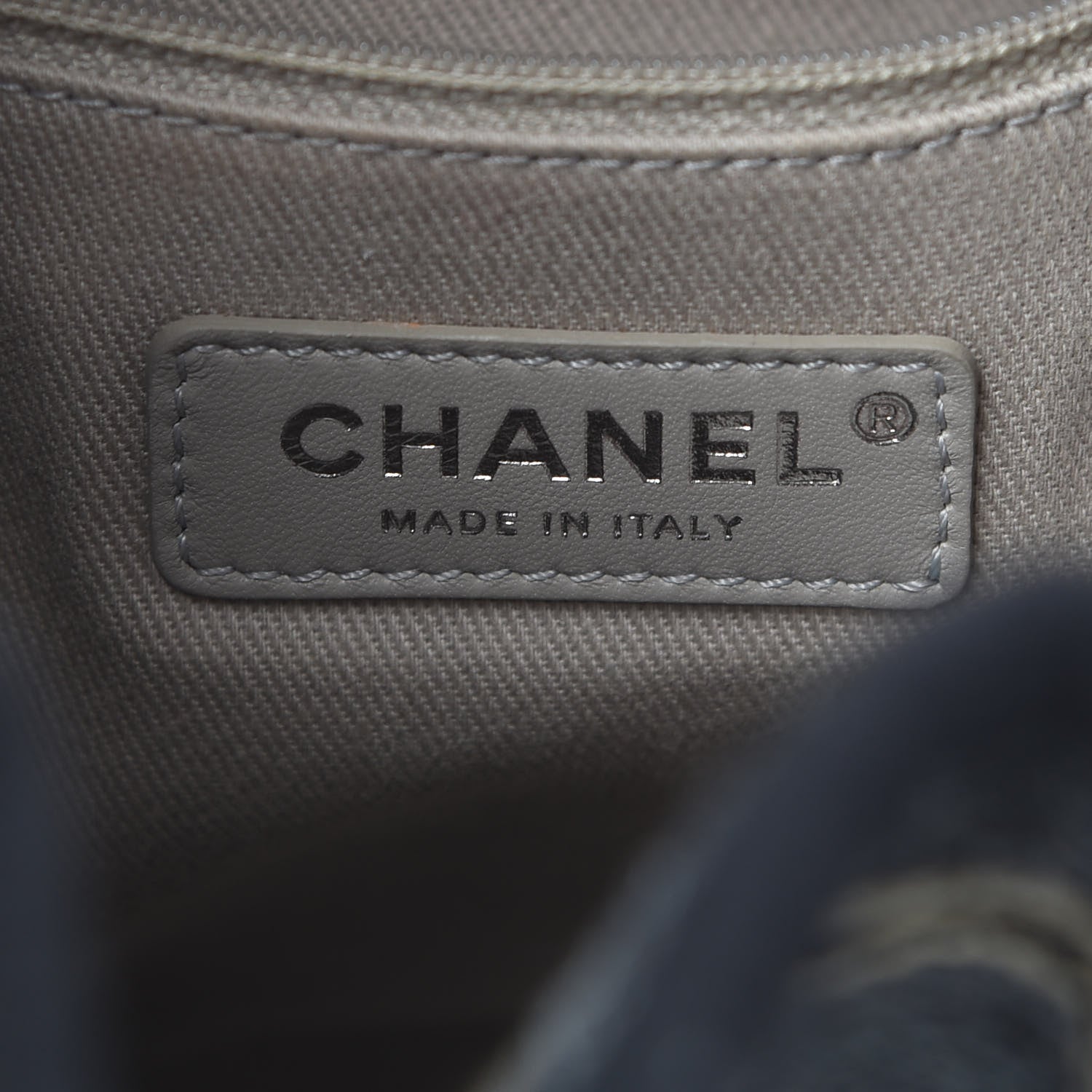 Chanel Striped Canvas Deauville Drawstring Bag Grey Black 6 of 9