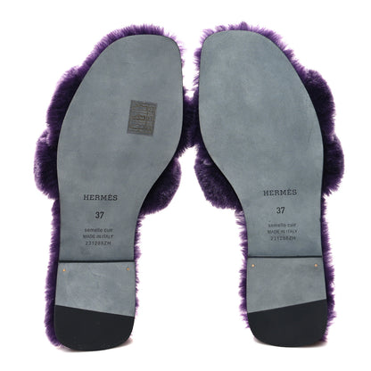 Hermes Woolskin Oran Sandals 37 Violet Fonce 5 of 8